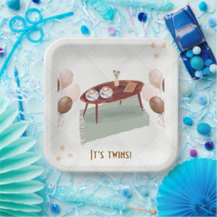 It's Twins Coffee Themed Baby Shower Paper Plate