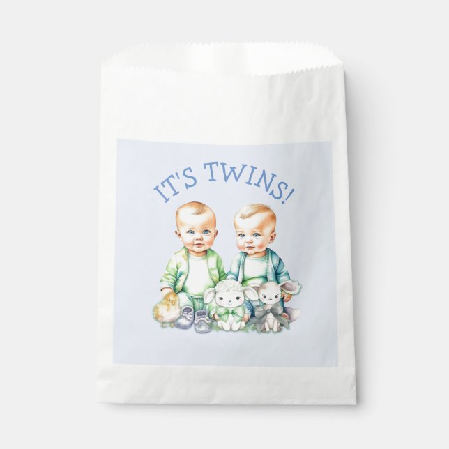 It's Twins! Cute boy twins Baby Shower  Favour Bag (Front)