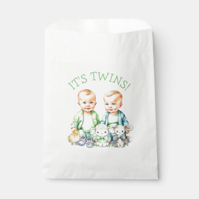It's Twins! Cute boy twins Baby Shower  Favour Bag (Front)
