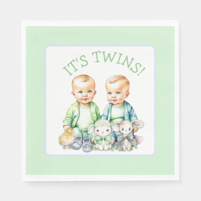 It's Twins! Cute boy twins Baby Shower Napkin (Front)