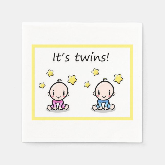 It's Twins, Decoration, Mixed Twin Baby Shower  Napkin (Front)
