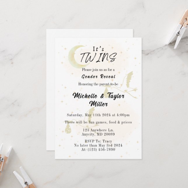 It's Twins Gender Reveal Announcement (Front/Back In Situ)