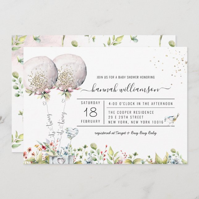 It's Twins Lavender Balloon Baby Shower Invitation (Front/Back)