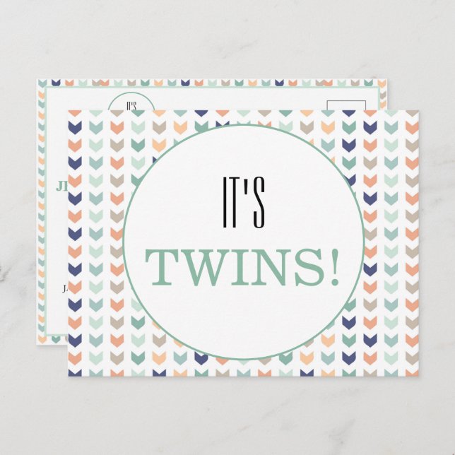 It's Twins Modern Geometric Twins Baby Shower  Postcard (Front/Back)