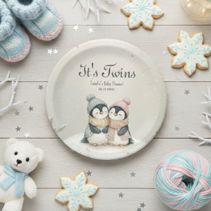 Its Twins penguin Winter Wonderland Baby Shower Paper Plate