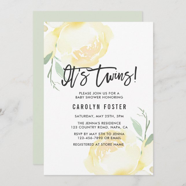 It's Twins! Peony Baby Shower Invitation (Front/Back)