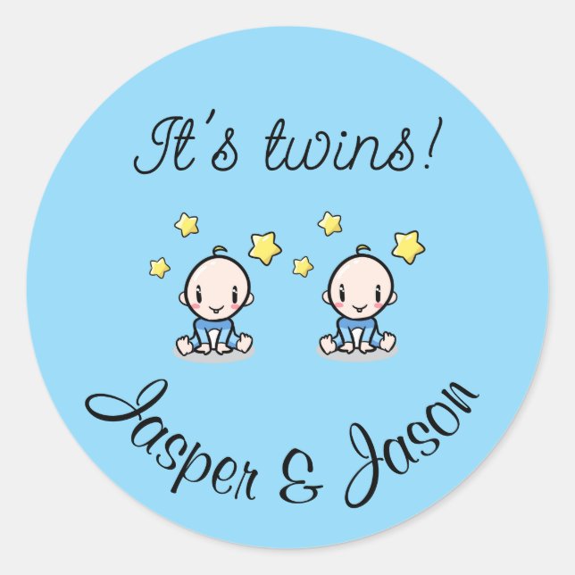 It's twins!, personalised w. names, round stickers (Front)