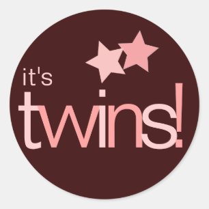 It's Twins Pink Stars on Brown Baby Sticker