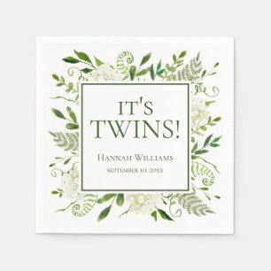 It's Twins White Hydrangeas Baby Shower Napkin