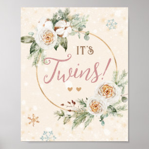 It's Twins Winter Baby Shower Sprinkle Snowflake Poster
