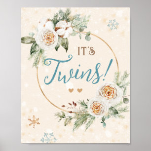 It's Twins Winter Baby Shower Sprinkle Snowflake Poster