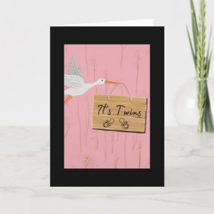 It's twins with stork for twins girls pink card