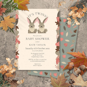 Its Twins Woodland Animals Baby Shower Sprinkle Invitation