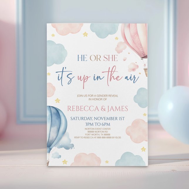 It's Up In The Air Hot Air Balloon Gender Reveal Invitation (Creator Uploaded)