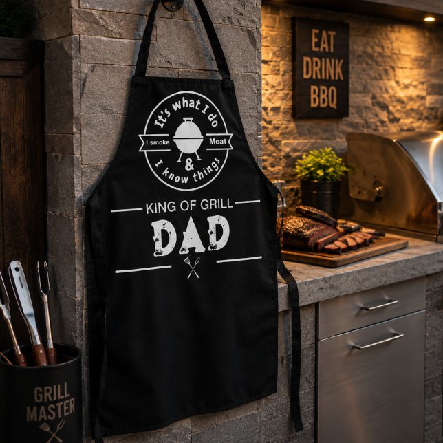 It's What I Do I Smoke Meat Funny Dad King Apron (king of the grill aprons cook culinary chef grilling for him foodie dad cook fathers day holiday)