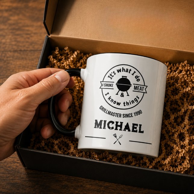 It's What I Do I Smoke Meat & I Know Things Funny  Mug (barbeque for him grill master grillmaster mugs chef men funny quote saying humor dad holiday gift)