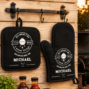 It's What I Do I Smoke Meat & I Know Things Funny  Oven Mitt & Pot Holder Set