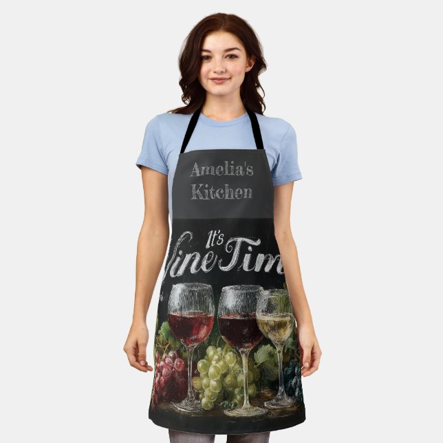 "It's Wine Time" Rustic Chalkboard Art Apron (Worn)