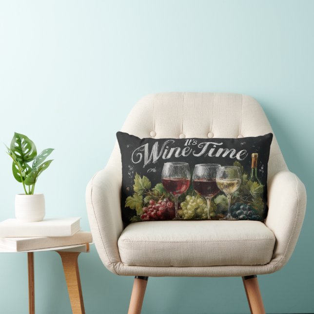 "It's Wine Time" Rustic Chalkboard Art Lumbar Cushion (Chair)