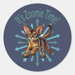 It's Zoomie Time Abyssinian Cat Classic Round Sticker