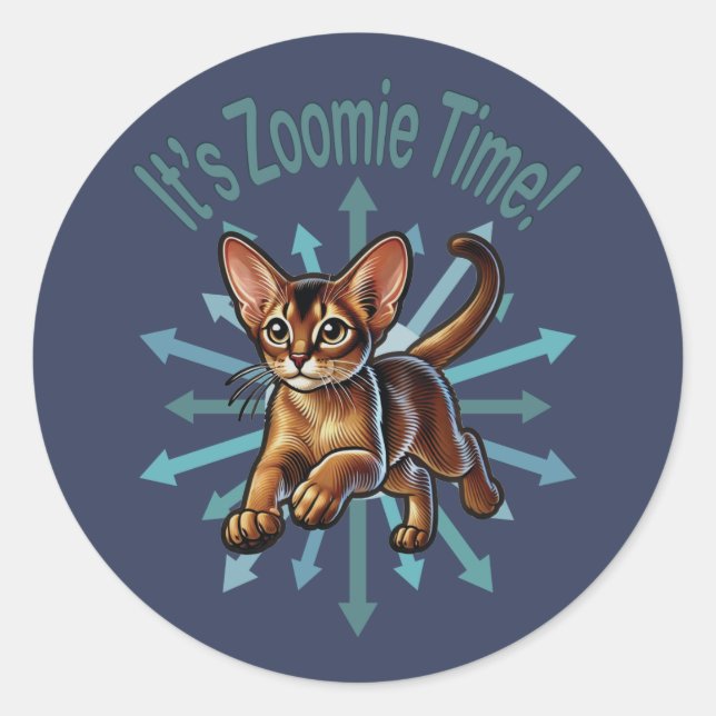 It's Zoomie Time Abyssinian Cat Classic Round Sticker (Front)