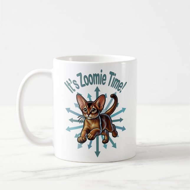 It's Zoomie Time Abyssinian Cat Coffee Mug (Left)