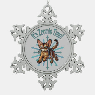 It's Zoomie Time Abyssinian Cat Snowflake Pewter Christmas Ornament