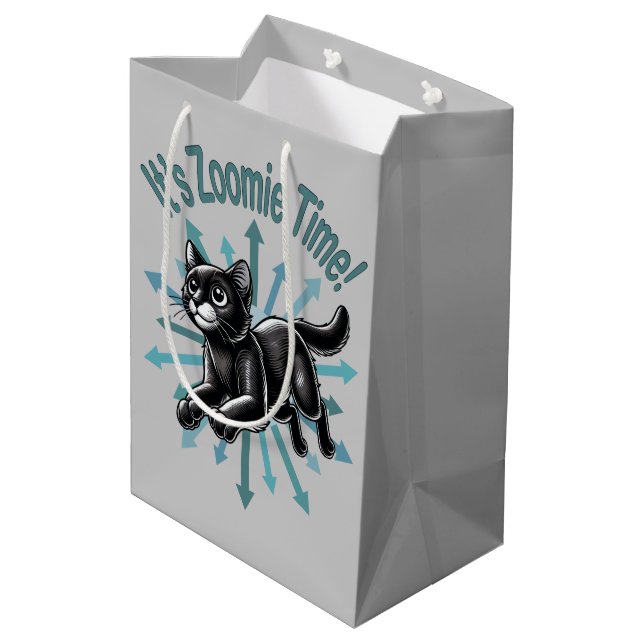 It's Zoomie Time Black Cat Medium Gift Bag (Back Angled)