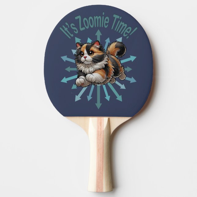 It's Zoomie Time Calico Cat Ping Pong Paddle (Front)