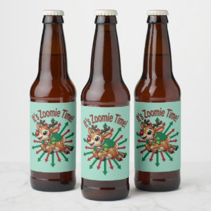 "It's Zoomie Time! Christmas Reindeer Beer Bottle Label