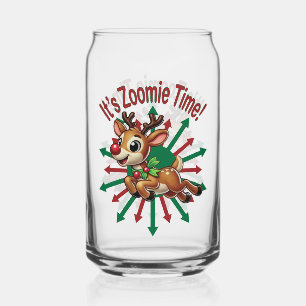 "It's Zoomie Time! Christmas Reindeer Can Glass