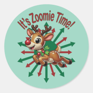 "It's Zoomie Time! Christmas Reindeer Classic Round Sticker