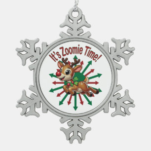 "It's Zoomie Time! Christmas Reindeer Snowflake Pewter Christmas Ornament