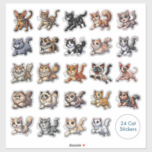 It's Zoomie Time Collection of 24 Cat Stickers