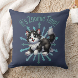It's Zoomie Time Cute Black & White Cat Cushion