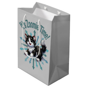 It's Zoomie Time Cute Black & White Cat Medium Gift Bag