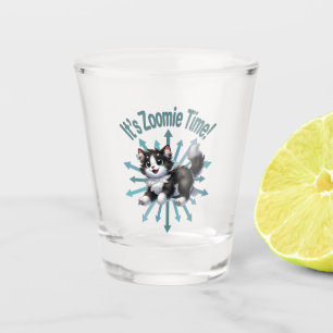It's Zoomie Time Cute Black & White Cat Shot Glass