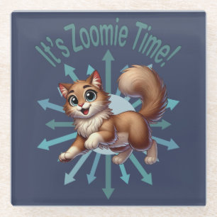 It's Zoomie Time Cute Brown & White Cat Glass Coaster