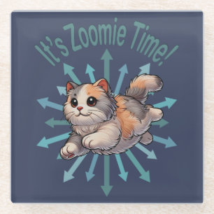 It's Zoomie Time Dilute Calico Cat Glass Coaster