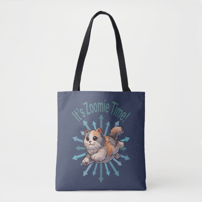 It's Zoomie Time Dilute Calico Cat Tote Bag (Front)