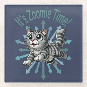 It's Zoomie Time Grey Tabby Cat Glass Coaster