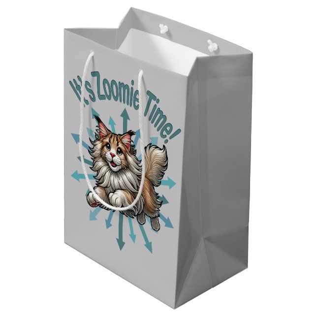 It's Zoomie Time Maine Coon Cat Medium Gift Bag (Back Angled)