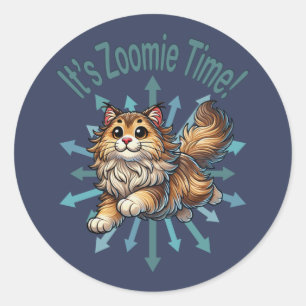 It's Zoomie Time Norwegian Forest Cat Classic Round Sticker