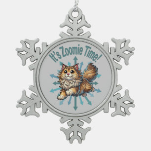 It's Zoomie Time Norwegian Forest Cat Snowflake Pewter Christmas Ornament