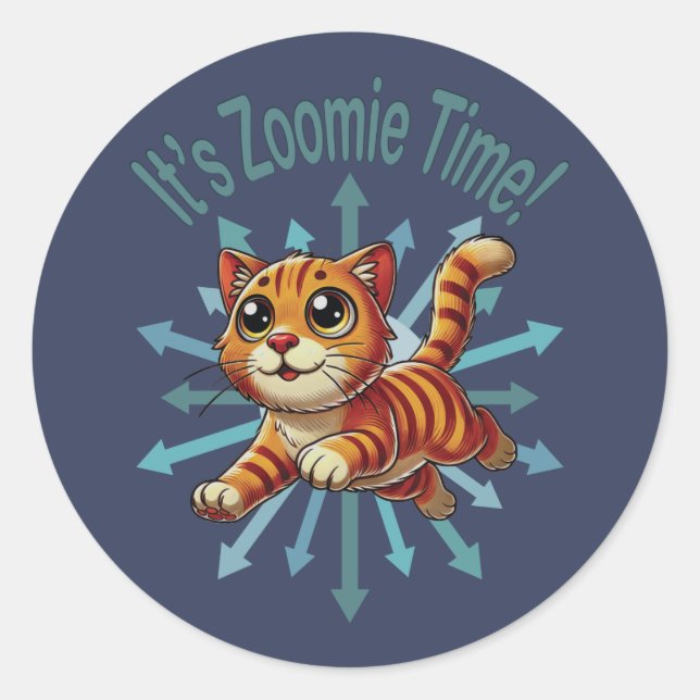 It's Zoomie Time Orange Tabby Cat Classic Round Sticker (Front)