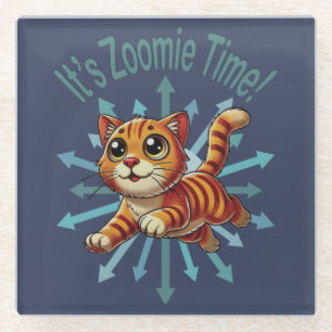 It's Zoomie Time Orange Tabby Cat Glass Coaster