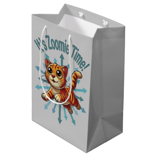 It's Zoomie Time Orange Tabby Cat Medium Gift Bag (Back Angled)