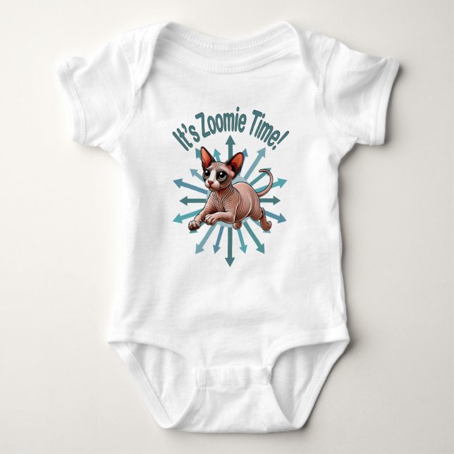 It's Zoomie Time Sphynx Cat Baby Bodysuit (Front)