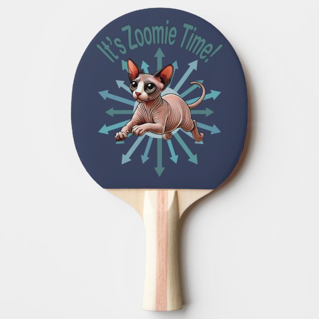 It's Zoomie Time Sphynx Cat Ping Pong Paddle (Front)