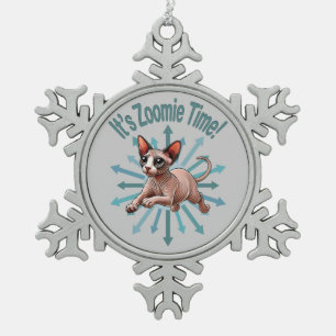 It's Zoomie Time Sphynx Cat Snowflake Pewter Christmas Ornament
